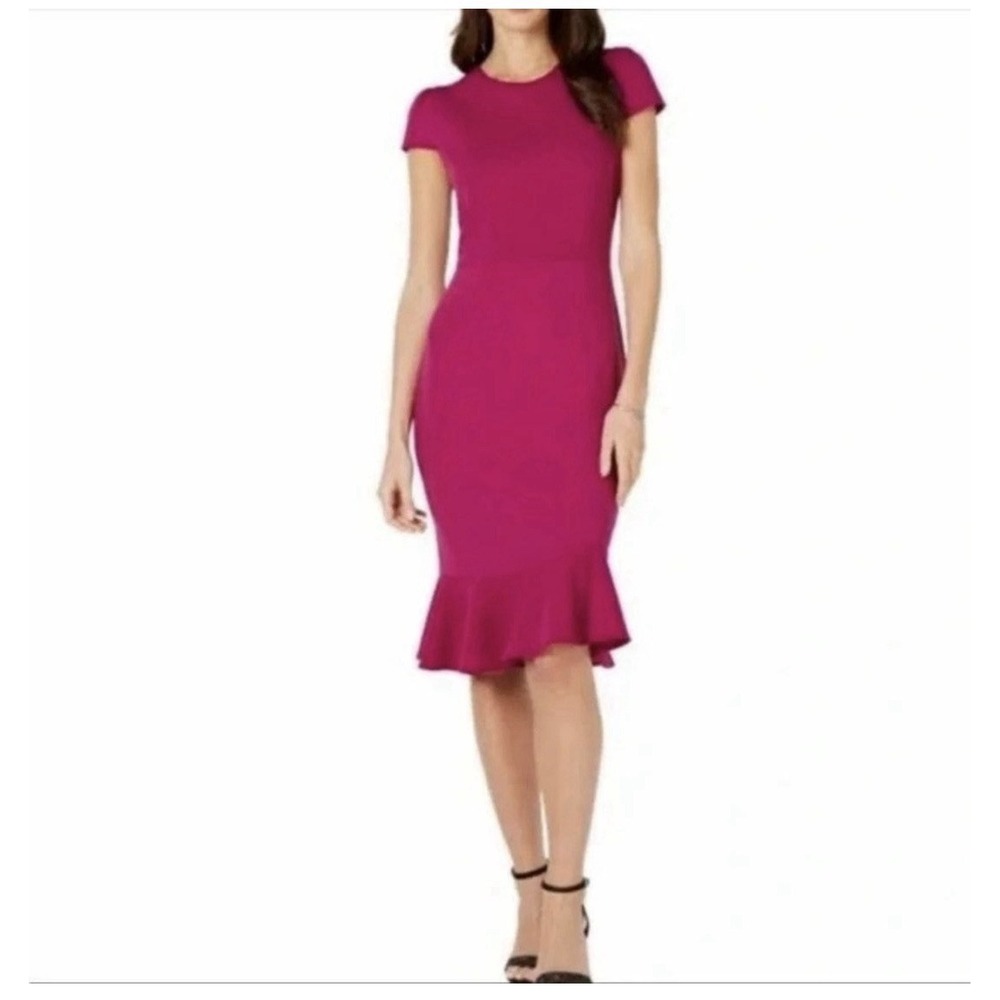 Betsey Johnson‎ Pink Ruffle Sheath Dress Round Neck Cap Sleeve Size 8